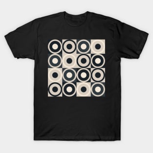 Retro Square and Circle Tile Black Cream and Slate T-Shirt